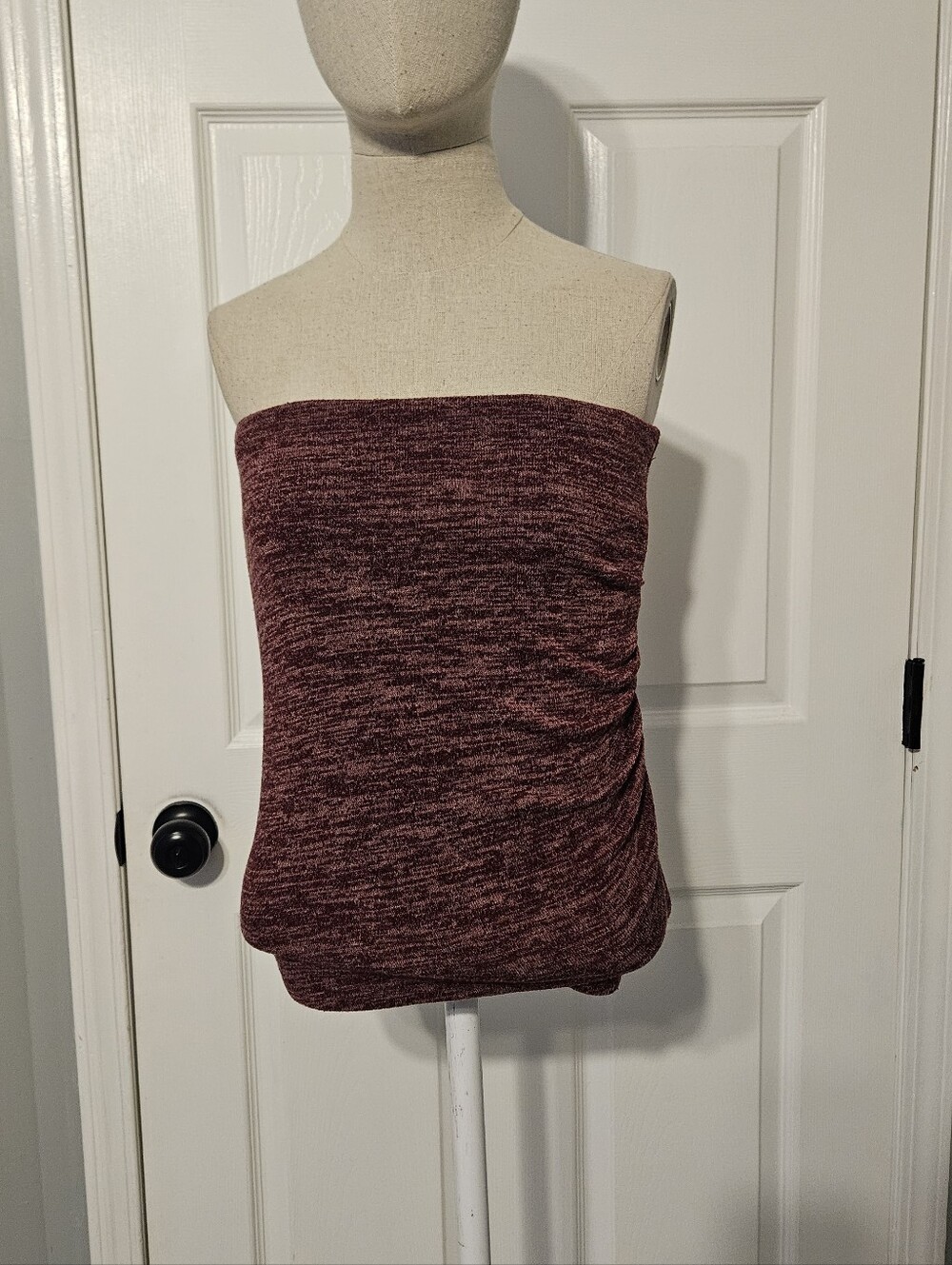 Fashion Nova Marled Strapless Tube Top in Burgundy Heather